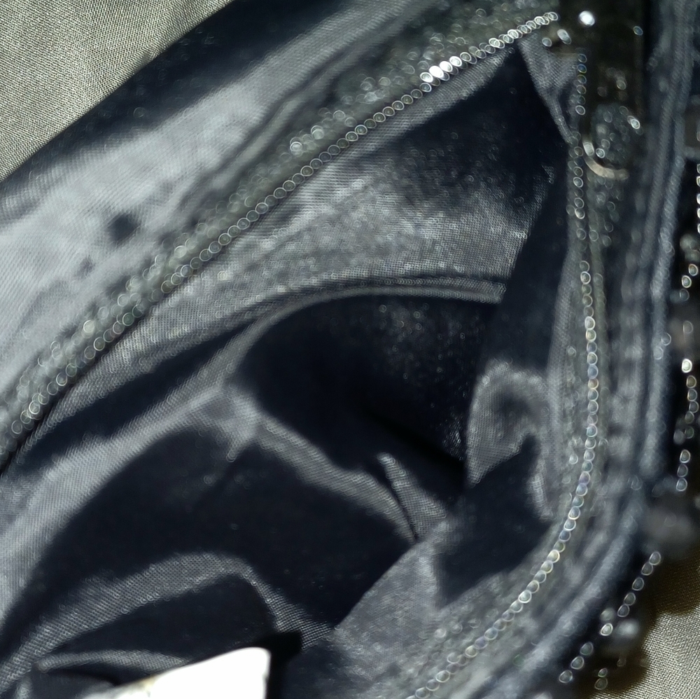Vintage Black Satin Beaded Foldover Bag - Picture 4 of 4